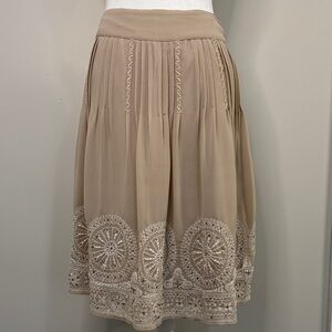Chico's Beige Midi Skirt with White Embroidery